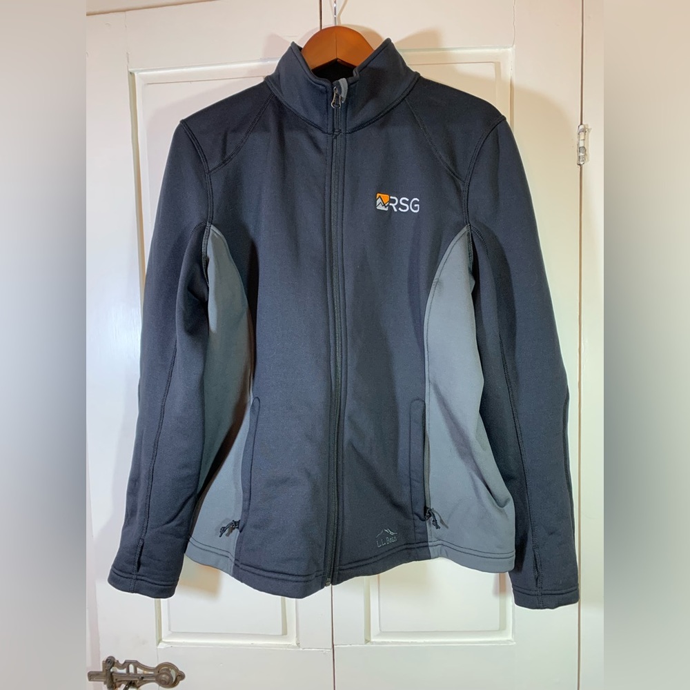 LL Bean Jacket Women’s XL Full Zip Fleece Lined Soft-shell Black Athletic Logo